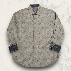 Robert Graham Mens Gray Paisley Shirt Contrast Cuffs Size Medium Classic Fit